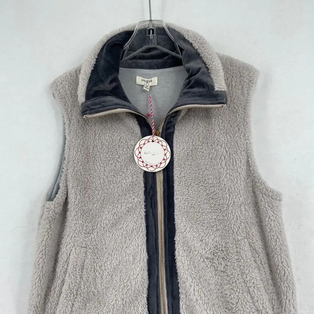 Umgee Teddy Vest Size S Gray Plush Fleece Fully Lined Ribbed Trim Gray Full Zip